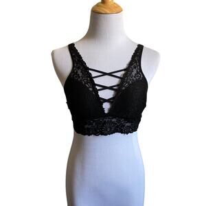Victoria’s Secret PINK Sexy Black Lace Strappy Plunge Bralette Size S